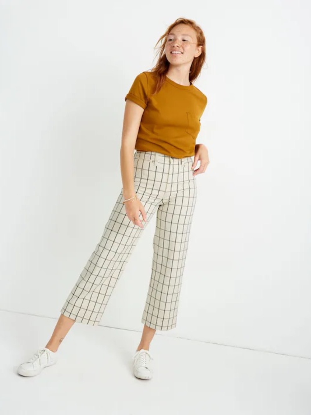 Madewell Cream Cropped Windowpane Pants